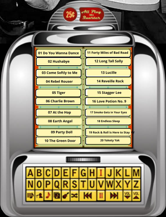 01 Do You Wanna Dance 02 Hushabye 03 Come Softly to Me 04 Rebel Rouser 05 Tiger 06 Charlie Brown 07 At the Hop 08 Earth Angel 09 Party Doll 10 The Green Door 11 Forty Miles of Bad Road 12 Long Tall Sally 13 Lucille 14 Reveille Rock 15 Stagger Lee 16 Love Potion No. 9 17 Smoke Gets in Your Eyes 18 Endless Sleep 19 Rock & Roll Is Here to Stay 20 Yakety Yak